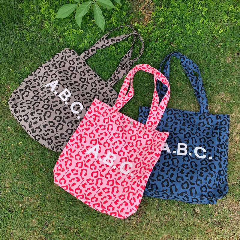 春夏通勤百搭字母豹纹单肩帆布包女春季气质日系手提袋ins逛街包