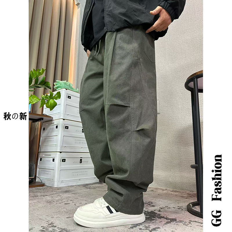 【cityboy】秋季重磅纯棉弯刀工装裤水洗百搭松紧腰直筒休闲裤大码