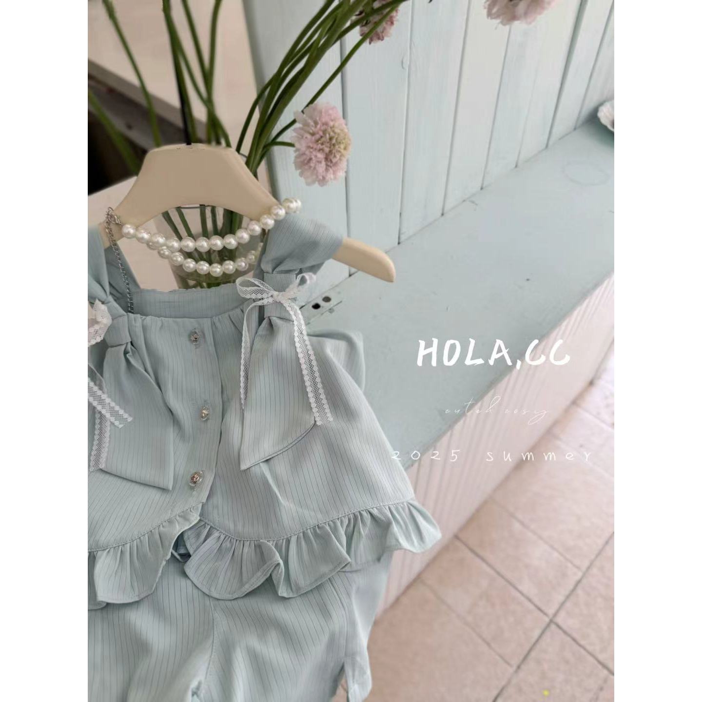 HOLA.CC·25夏~竖条西装两件套6129（汉服）绿色