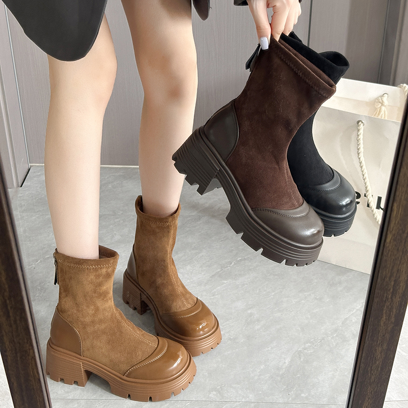 复古马丁靴女款2025爆款网红秋冬英伦风小个子厚底增高粗跟短靴子