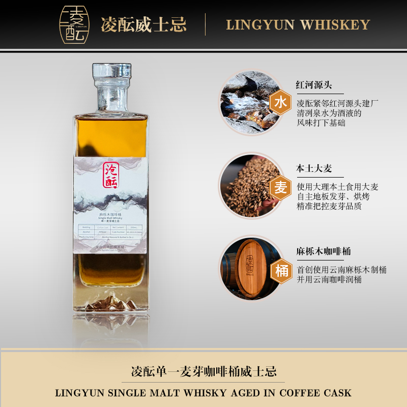 【尝鲜】凌酝咖啡桶单一麦芽威士忌252ml国产威士忌40度威士忌酒厂