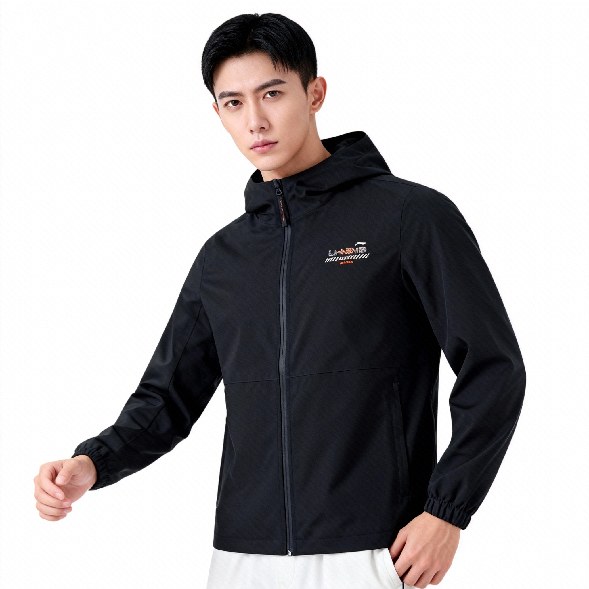 李宁男子健身系列运动风衣常规型春秋连帽防风外套AFDU827-B品