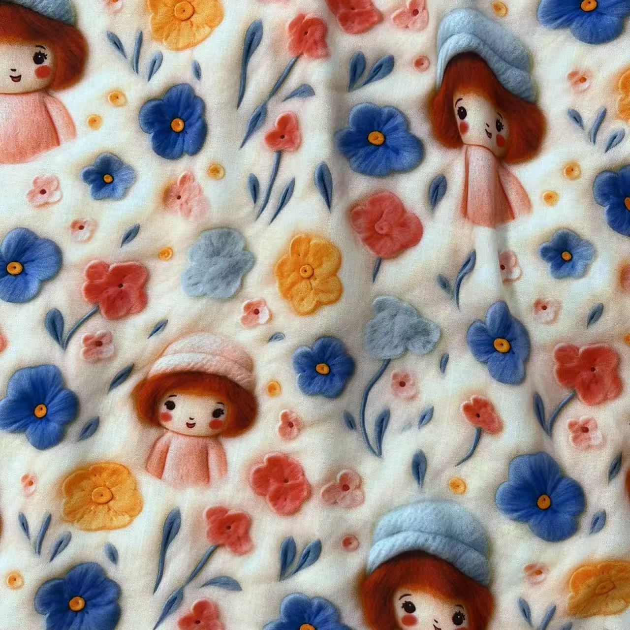 【绒兰】加宽1.6米细纱数码印花棉绸面料 282号 帽子女孩