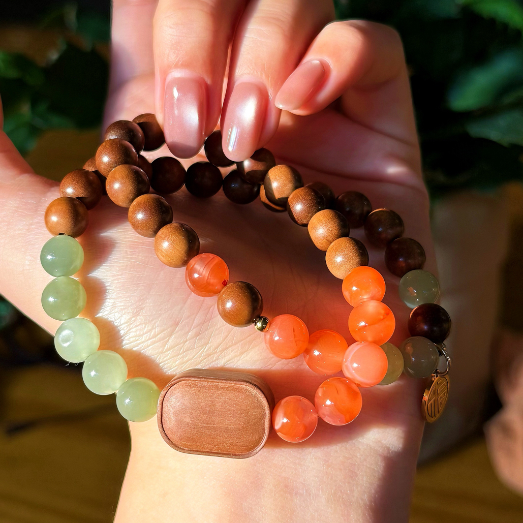 钛钢木质手链 高油老山檀撞色设计款双圈无事牌简约大气