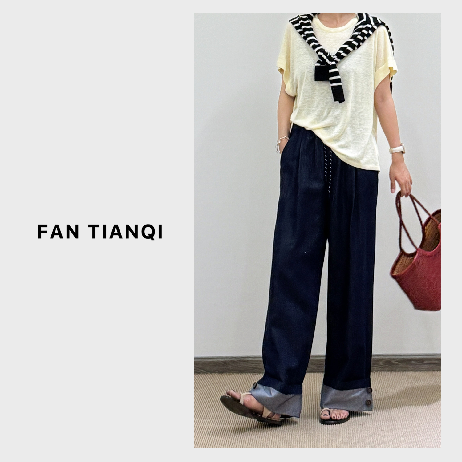 范天奇/FAN TIANQI【自在牛仔】天丝棉松紧腰直筒裤FYPT52038