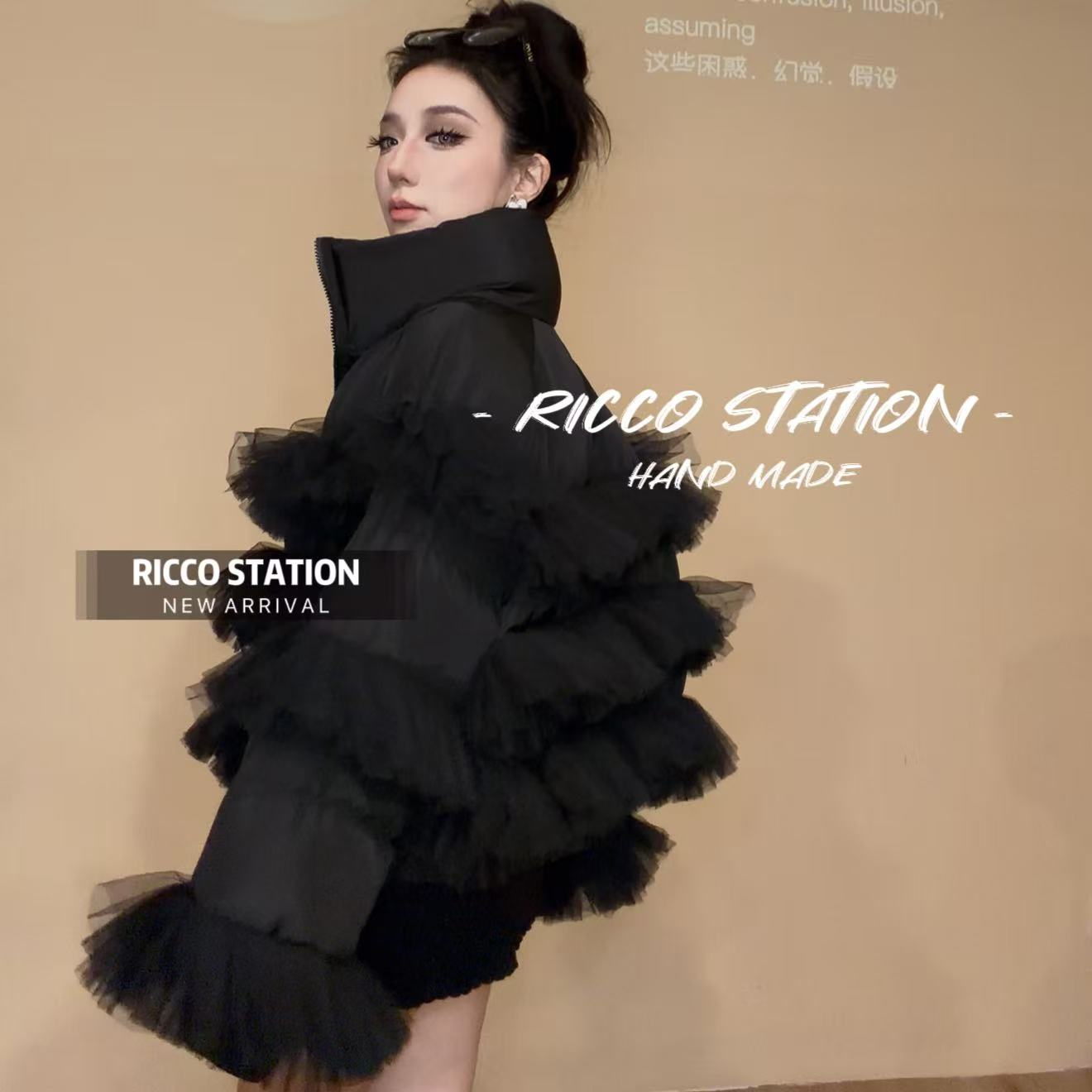 陈腰精CC设计师款重工荷叶边手工定制棉服轻奢风名媛风潮显瘦高级