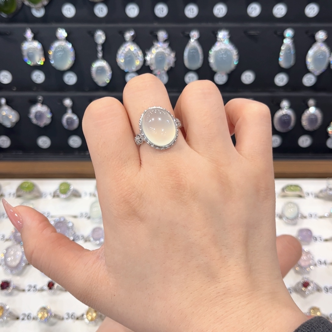 梁***）岫玉银S925镶嵌戒指