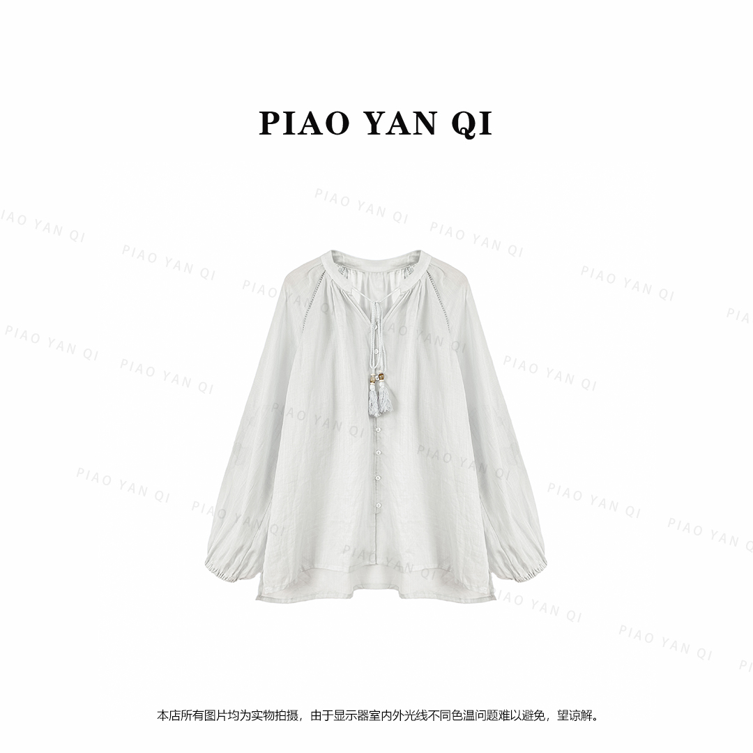 YANQI【花絮 米白】刺绣重工百搭长袖上衣YQ013