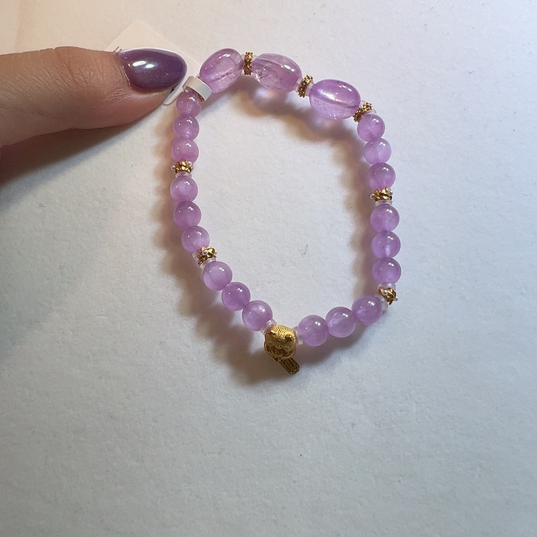 锂辉石银S925镶嵌手串冰紫猫眼紫锂辉糖豆DIY手串