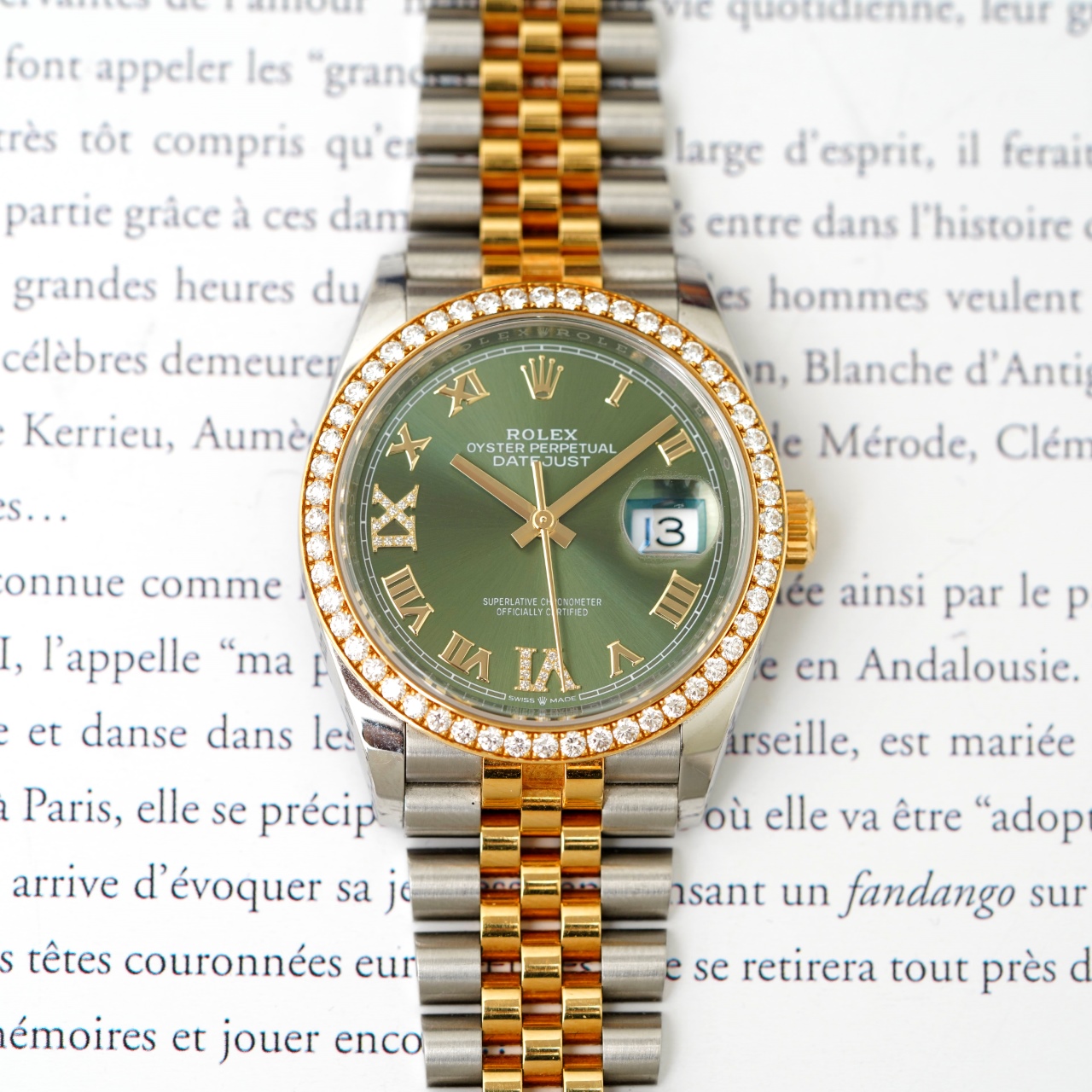 95新 Rolex/劳力士 23年日志型126283绿盘原钻女士经典优雅机械表