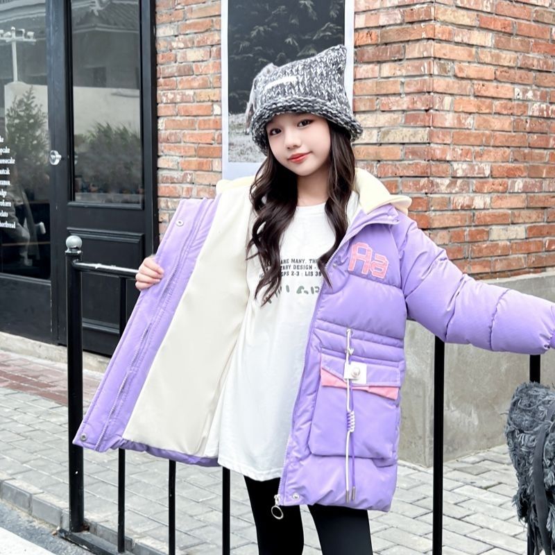 女童棉服洋气冬装儿童加绒加厚棉衣女孩大童冬季休闲中长款布AS