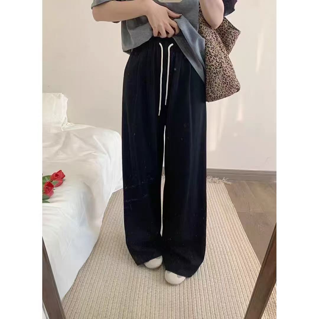 24166/125 新款韩系抽绳松紧腰垂感直筒阔腿休闲裤