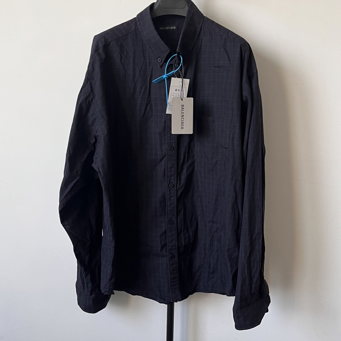 99新 Balenciaga/巴黎世家 格纹暗纹刺绣衬衫长袖 38码 01761