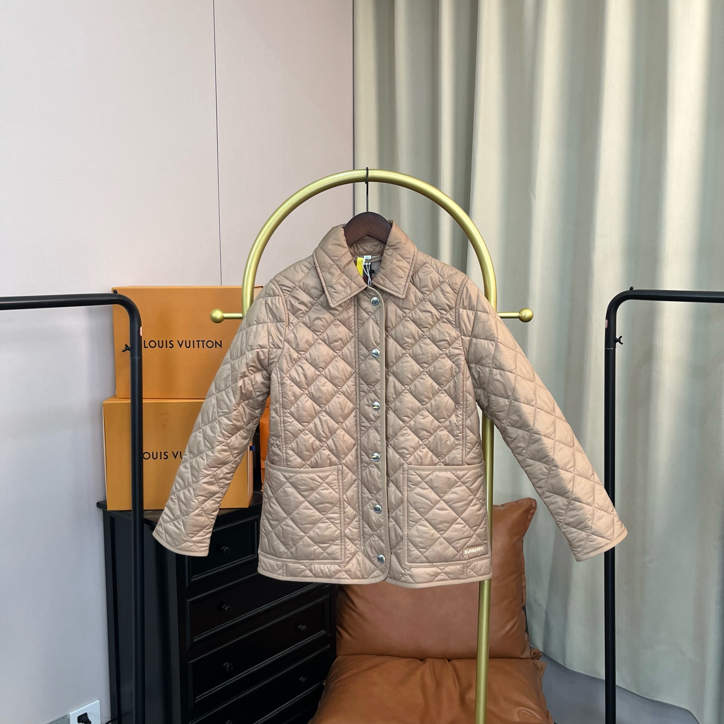 99新 GUCCI/古驰  棕色格纹满印棉服S码 99新