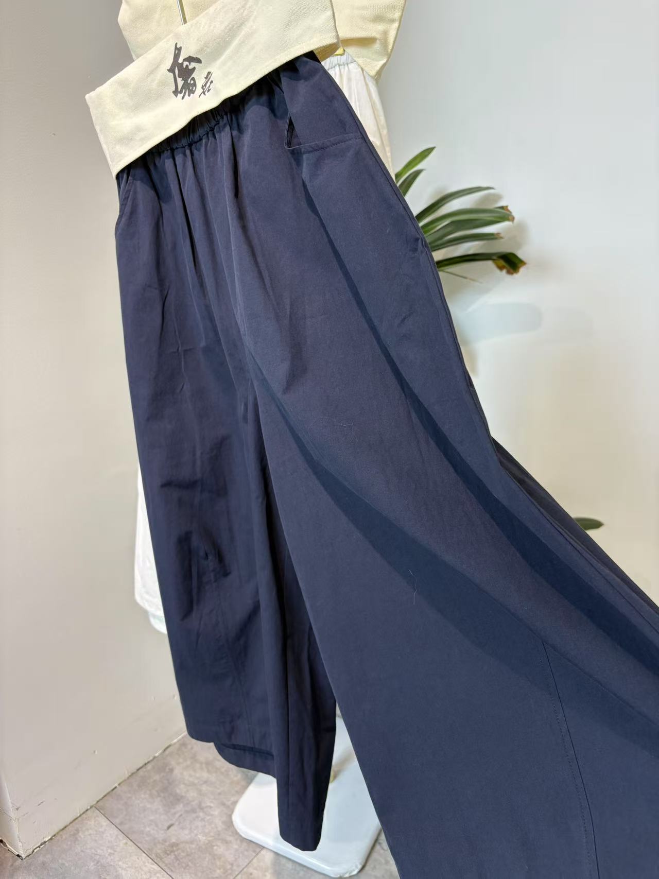 韩版宽松休闲松紧腰老爹裤子直筒阔腿裤女萝卜裤WD2230