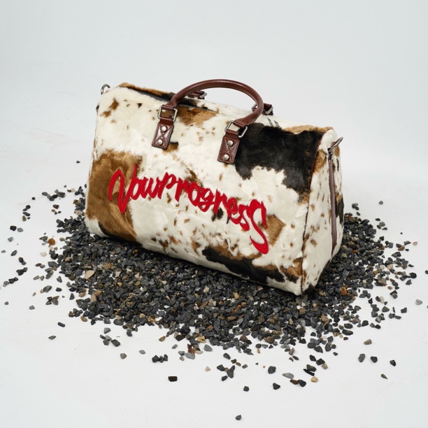 VOWPROGRESS奶牛马毛牛皮大容量健身包旅行包真皮斜挎包TravelBag