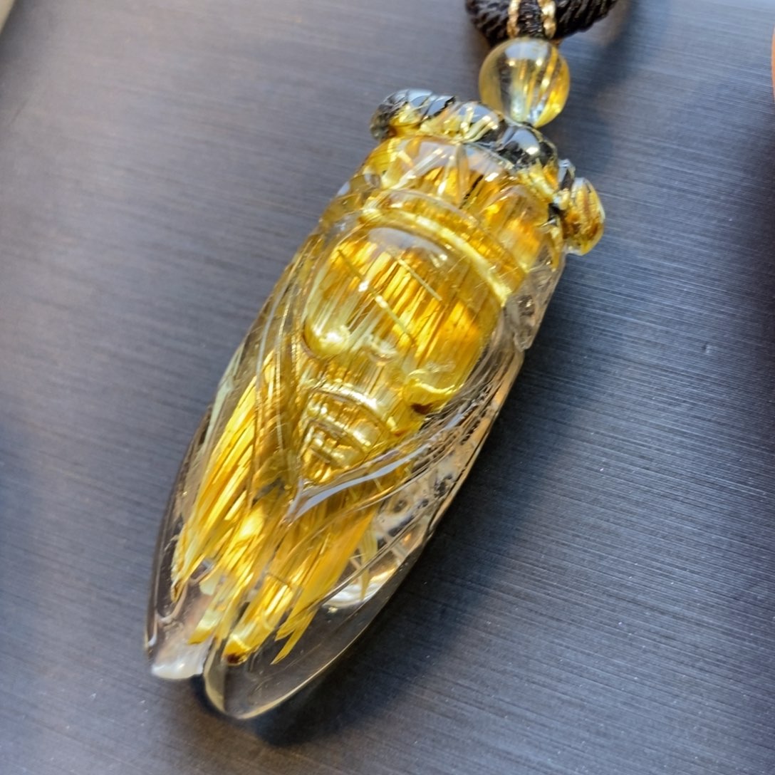 水晶颈饰未镶嵌天然水晶钛晶知了吊坠