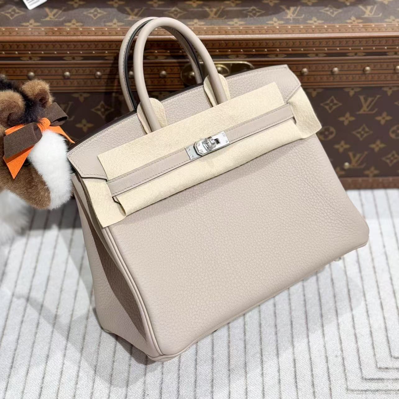 全新未使用 Hermes/爱马仕 lina爱马仕bk25斑鸠灰银扣 w刻全套