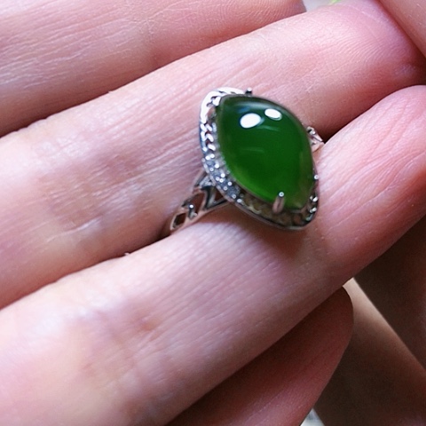 和田玉戒指银S925镶嵌
