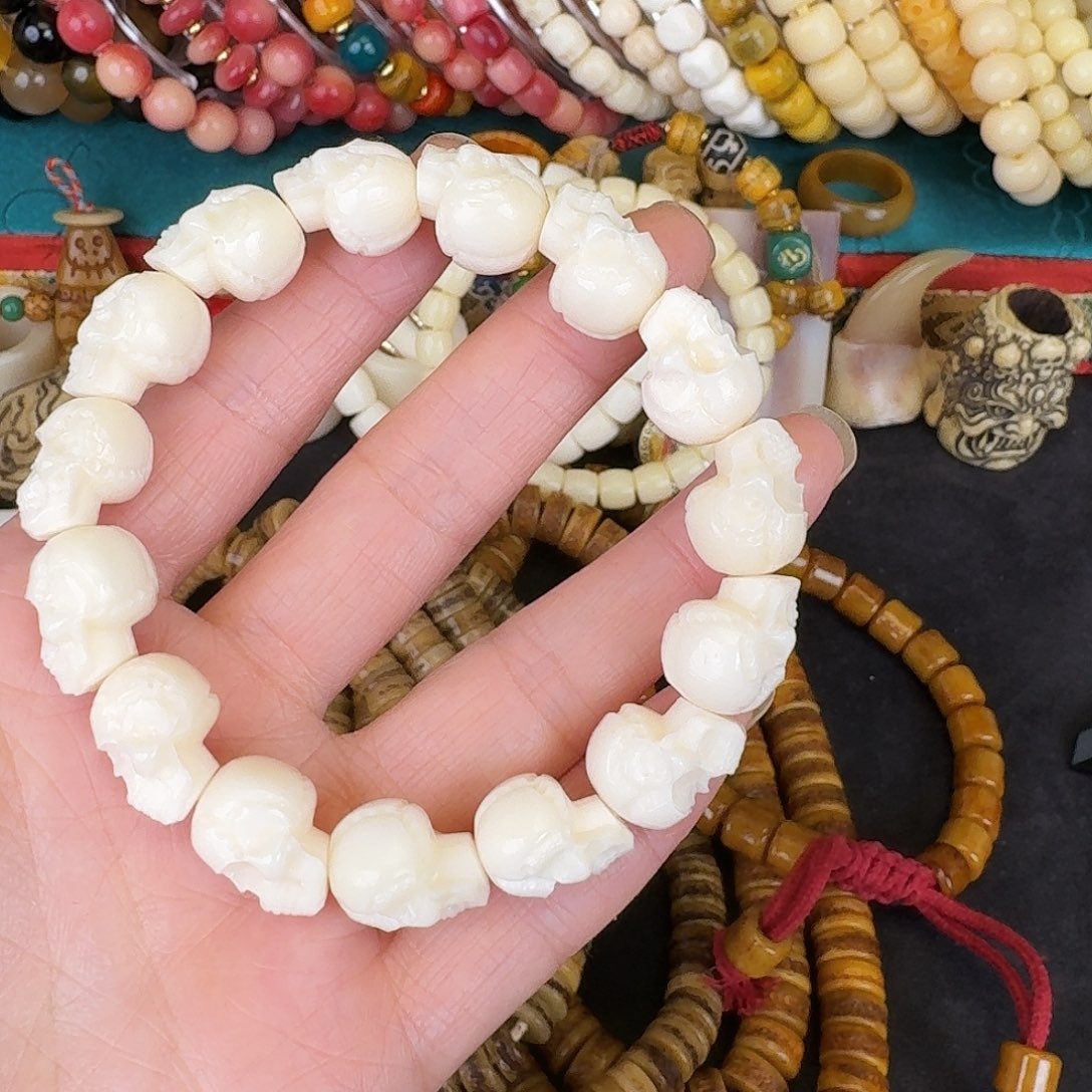 驼骨其他y*u瓷白骷髅头手持款12颗