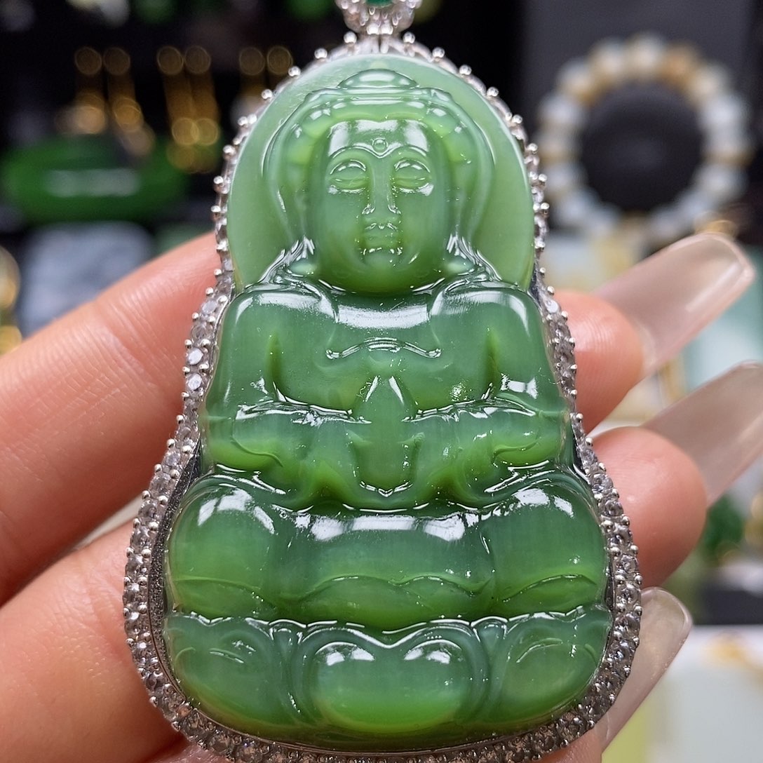 和田玉颈饰银S925镶嵌