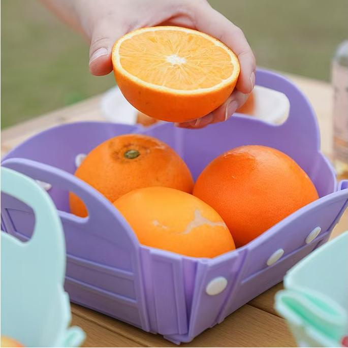 露营果蔬篮零食糖果手提收纳筐拆卸砧板切菜板果篮野餐折叠水果盘