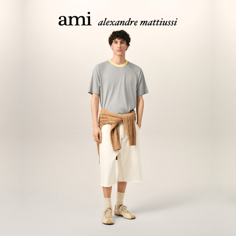 【春日胶囊】Ami Paris 纯色丝光棉针织刺绣ADC箱型T恤 轻薄短袖商品图