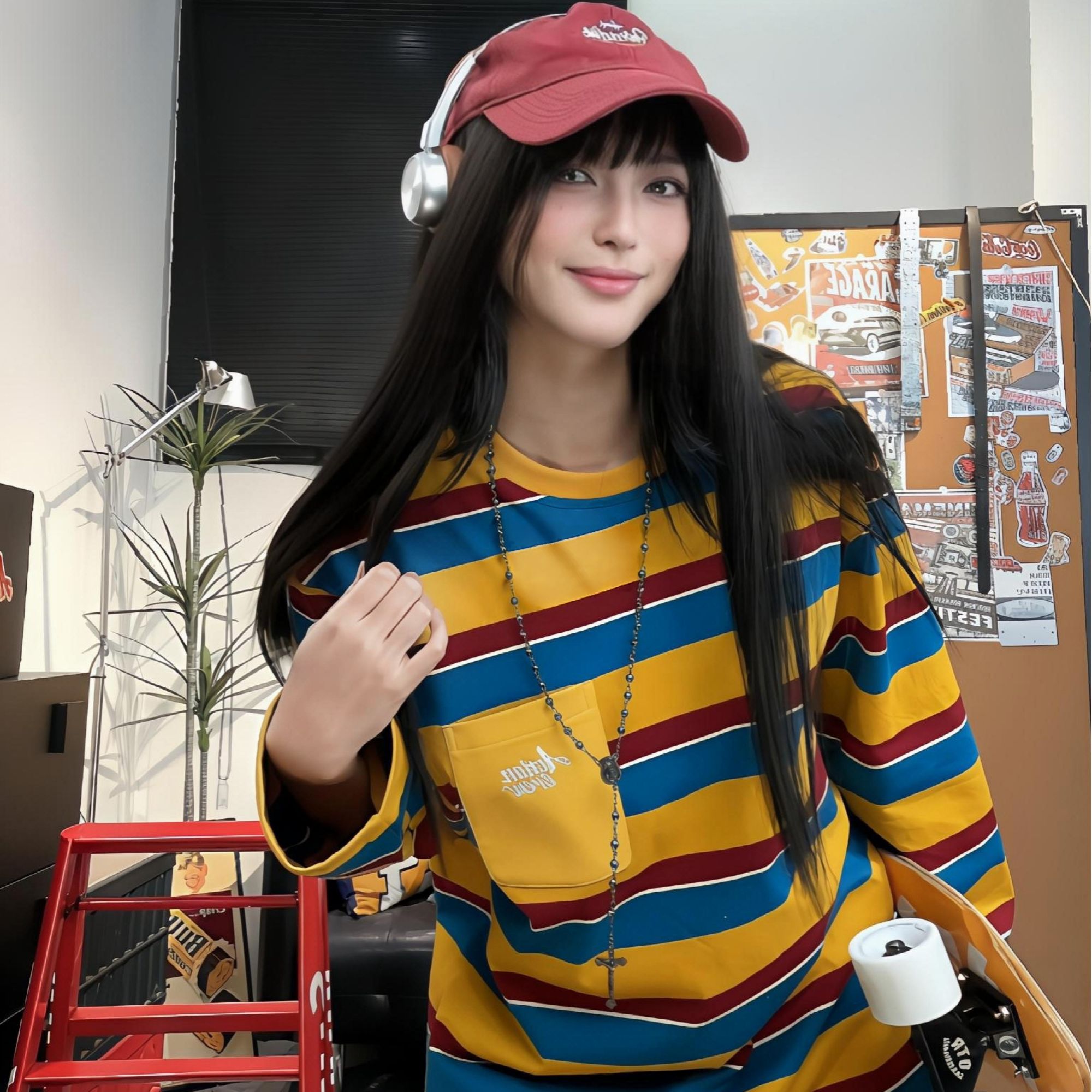 宽松出游撞色条纹美式复古减龄百搭学院风圆领慵懒卫衣情侣款显瘦