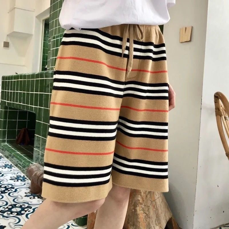 男女装休闲裤大码针织五分裤直筒阔腿条纹宽松短裤百搭