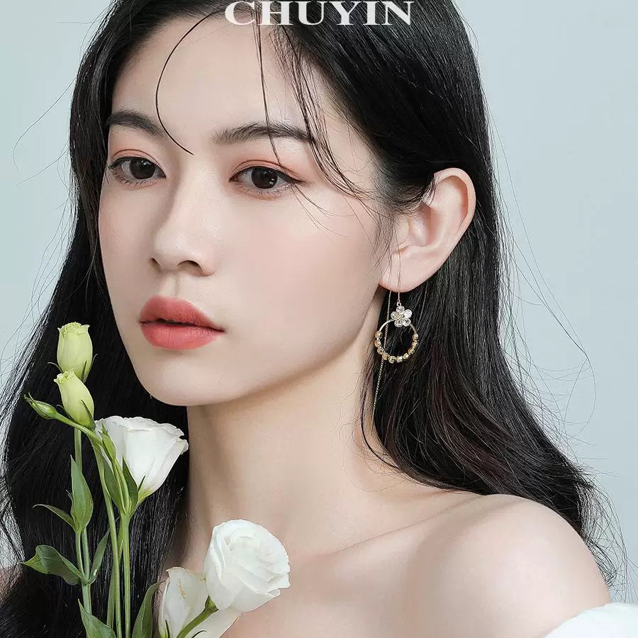 铜合金合成锆石耳饰 【女神花环】方糖吊坠百搭耳线气质设计师耳饰