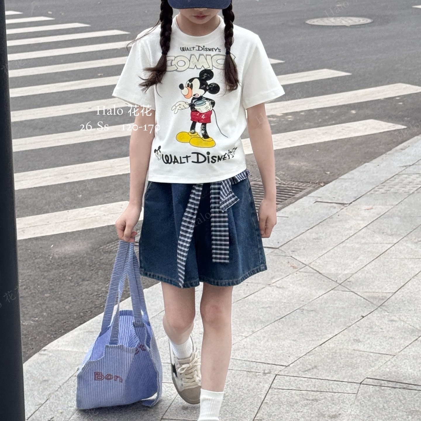KIKIAND中大童卡通米老鼠复古做旧印花短袖辣妹风T恤女夏季-96085