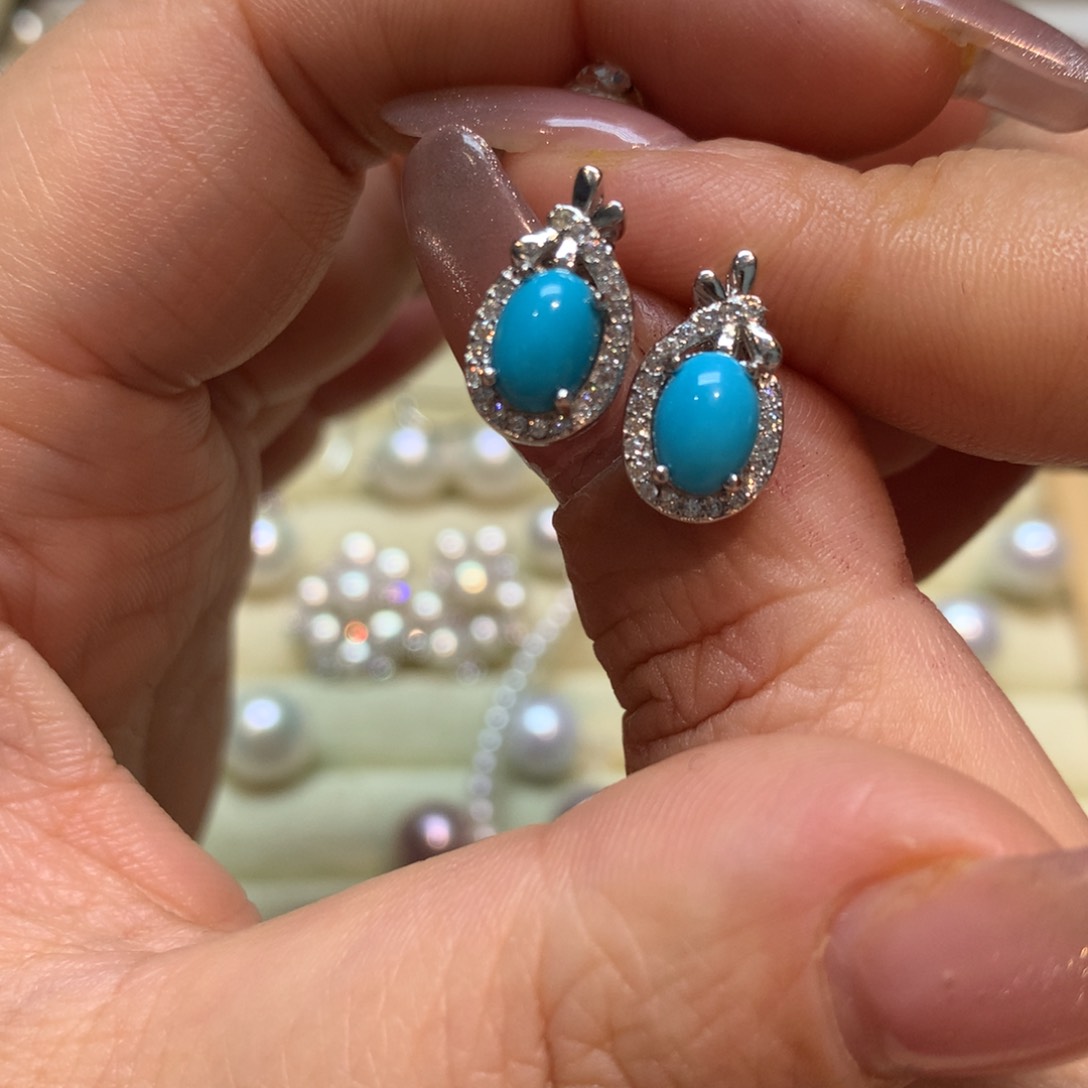 绿松石耳饰银S925镶嵌