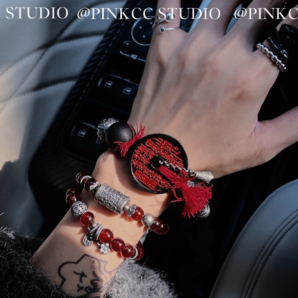 PINKCC小众原创设计红黑山鬼土沉手串