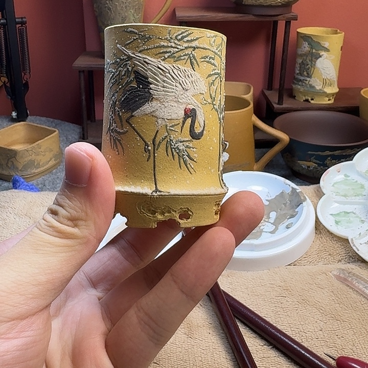 茶杯紫砂雪中白鹤杯