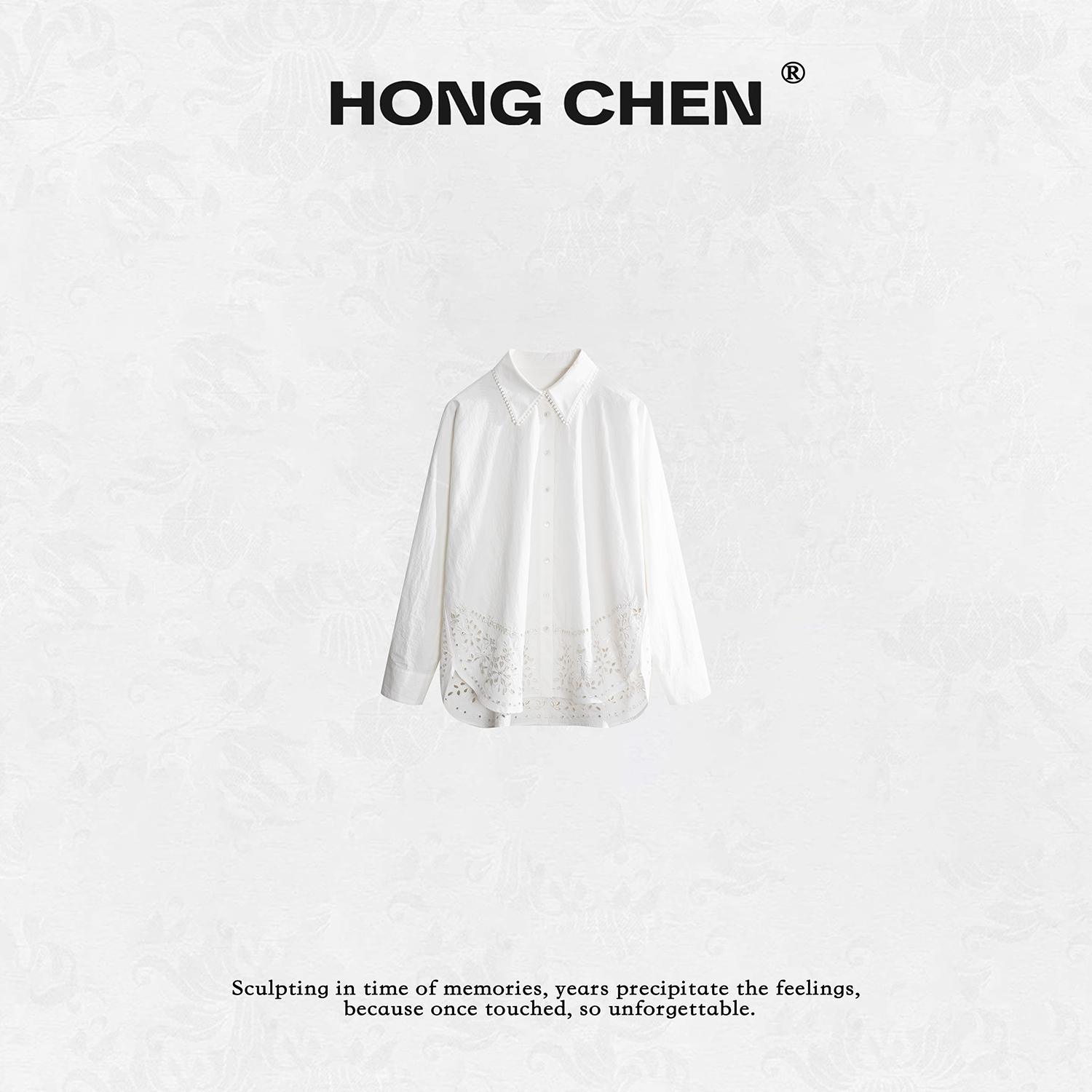 【虹辰】高端时尚舒适匹马棉优雅镂空绣花气质百搭高级衬衣--HC2189