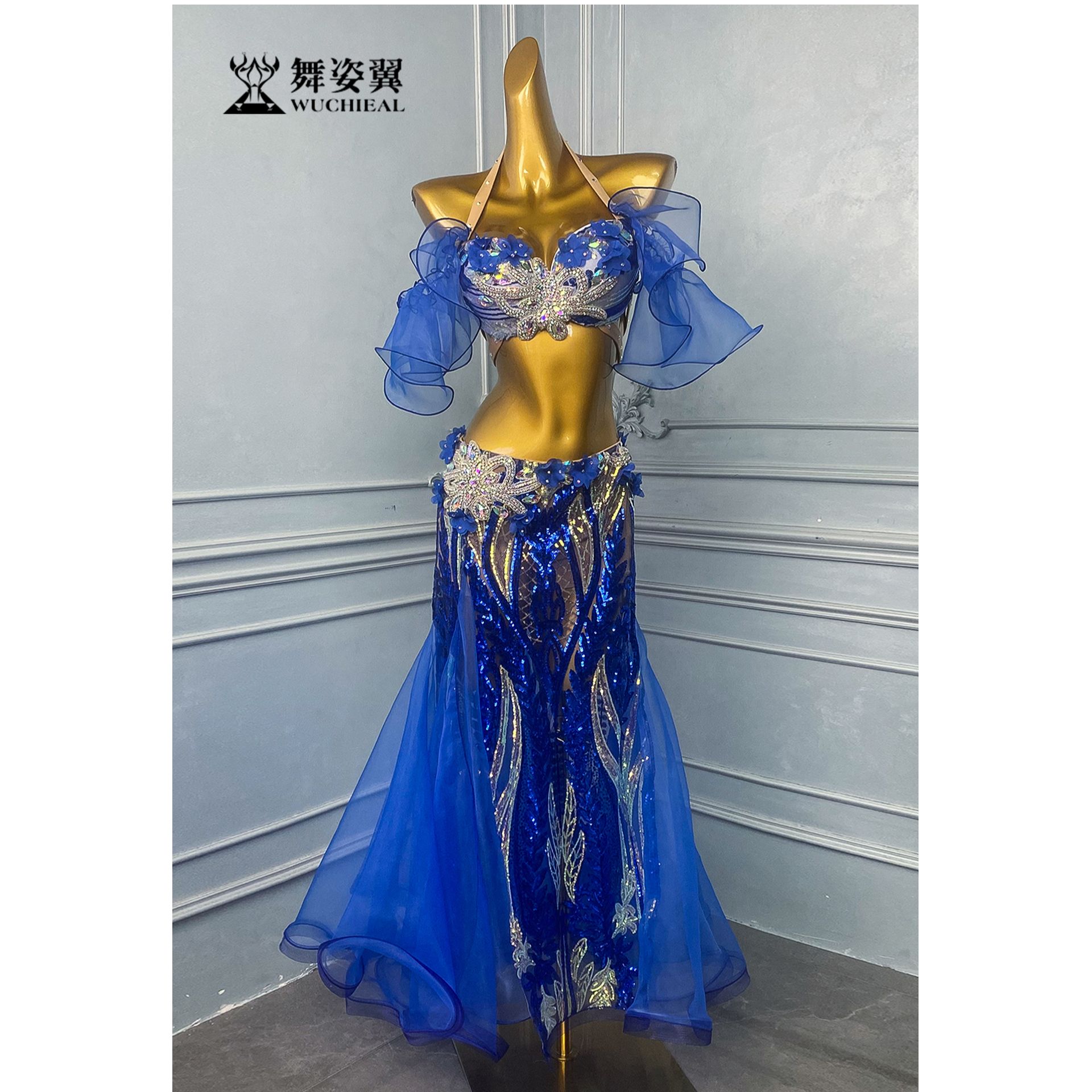 舞姿翼肚皮舞新款宝蓝表演服WZY189