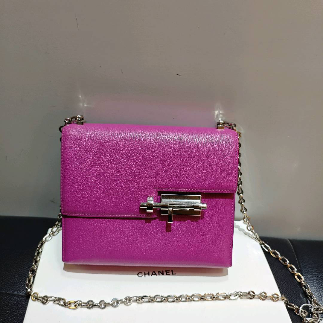 99新 Hermes/爱马仕 玫瑰紫mini 手枪包 银扣 C刻 