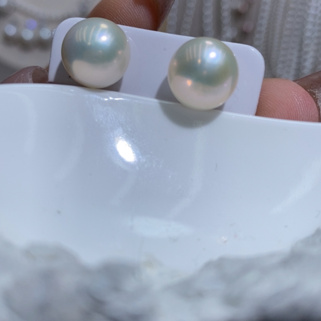 银S925镶嵌淡水珍珠耳饰极光炫彩素耳钉