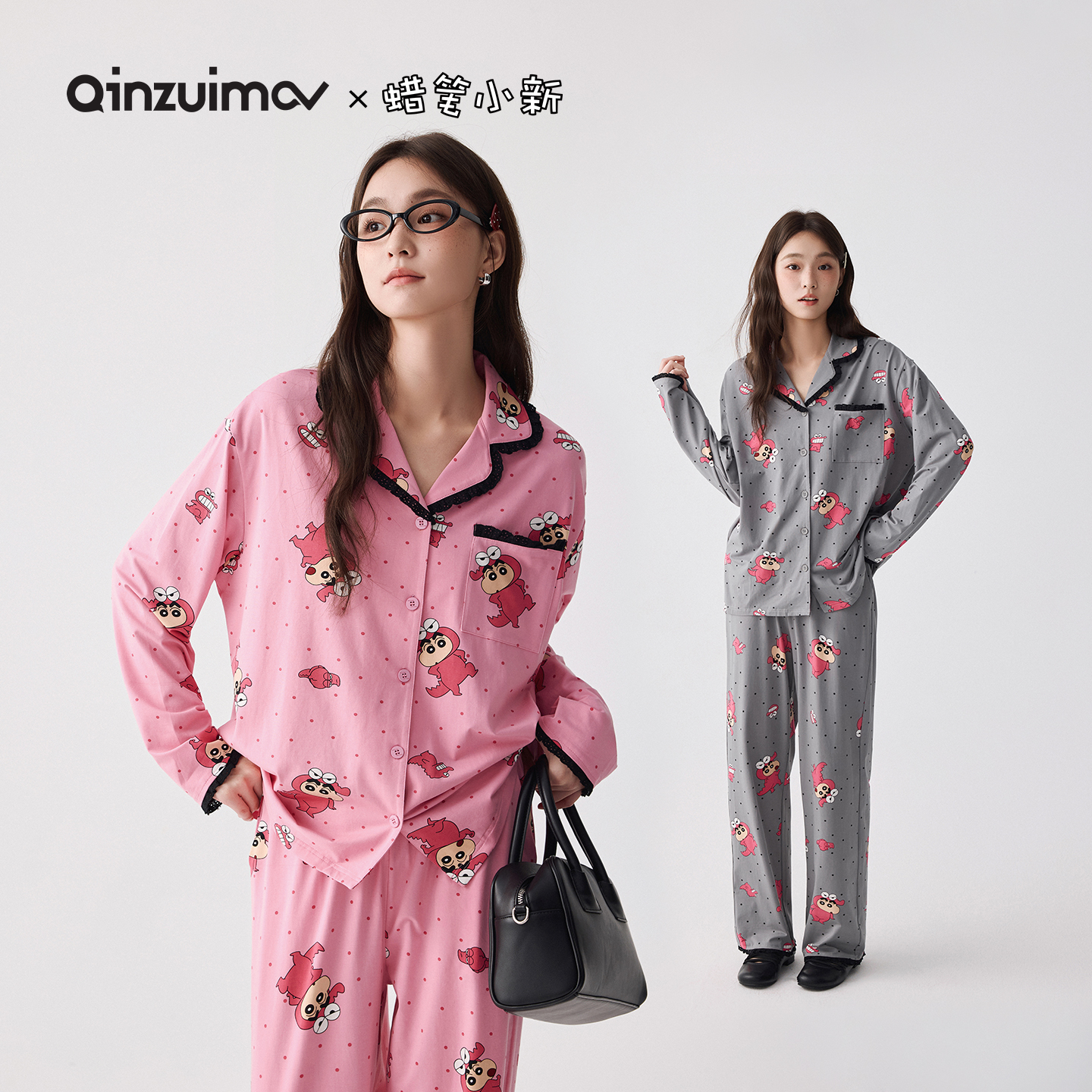 亲嘴猫X蜡笔小新蜡笔小新睡衣女长袖休闲C53763