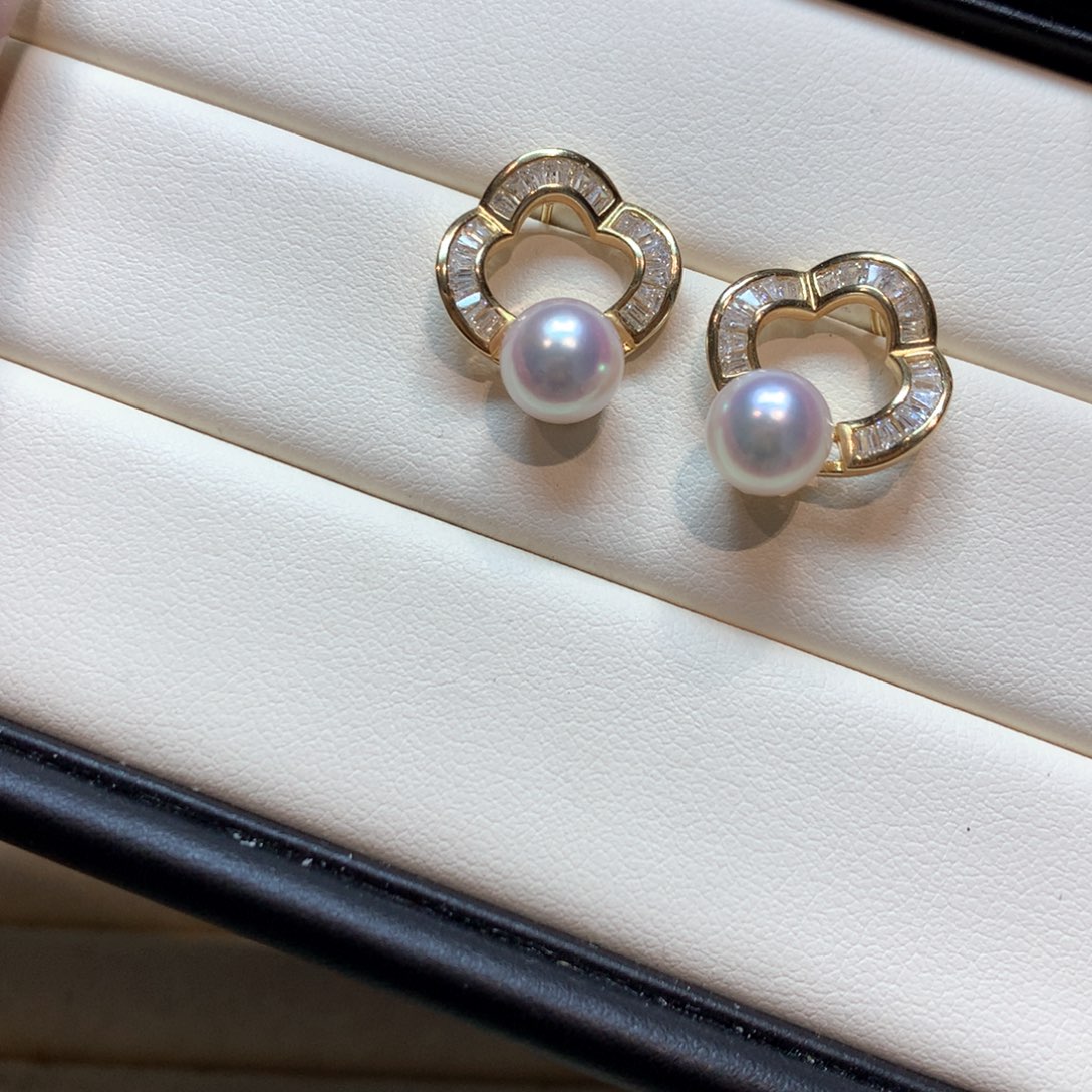 银S925镶嵌海水珍珠耳饰