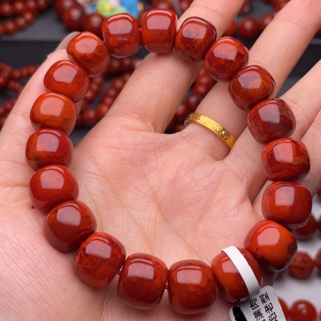 南红玛瑙未镶嵌手链13mm高品瓦西牛血妖火焰老型手串