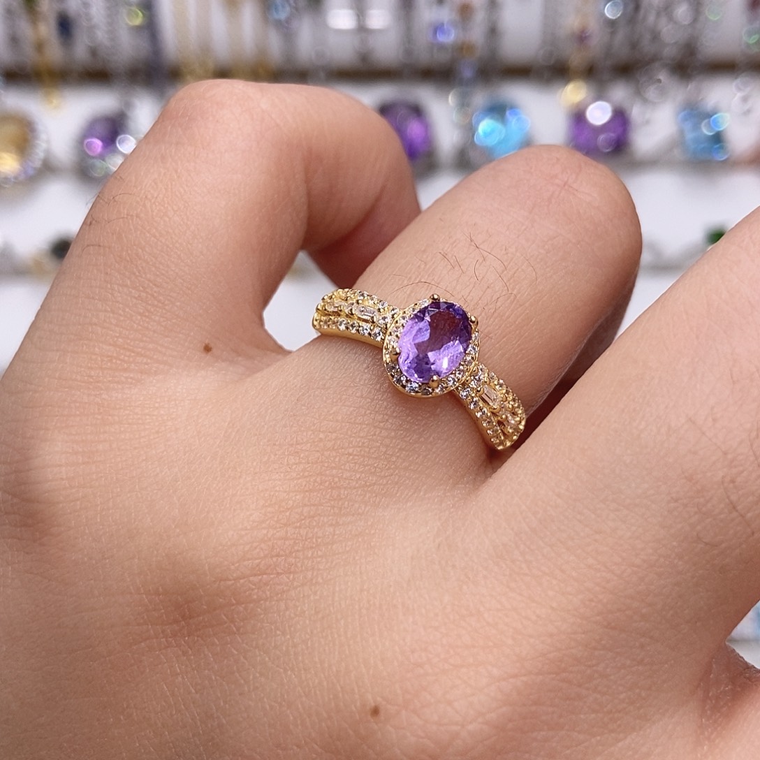 紫晶戒指银S925镶嵌