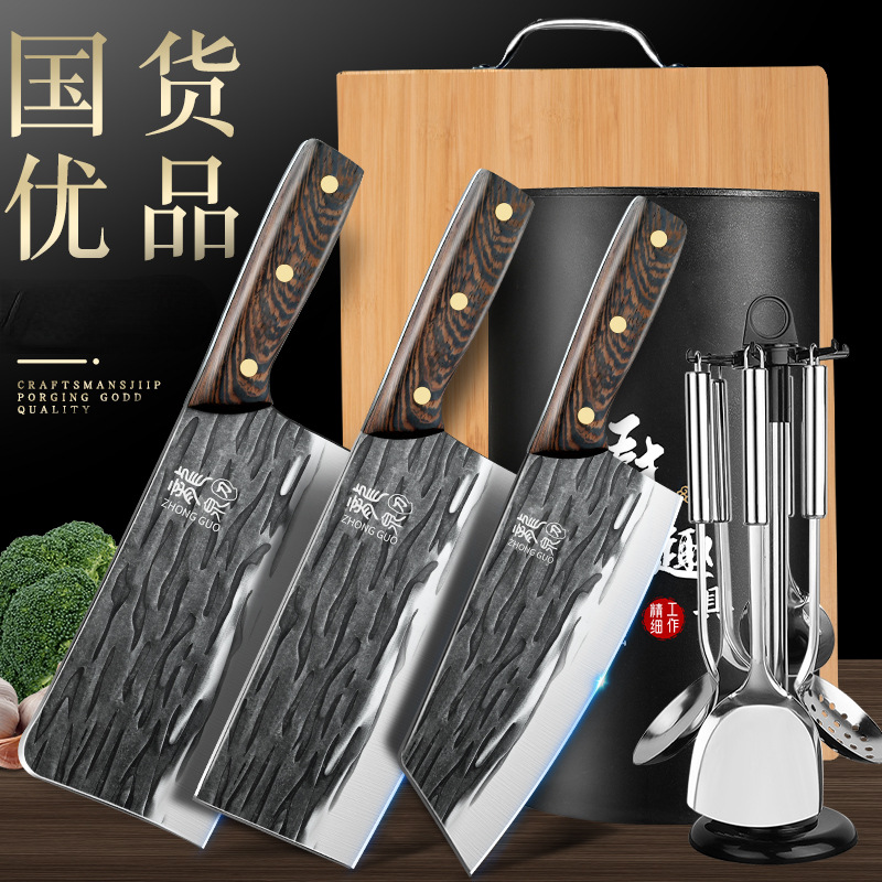 外贸菜刀菜板二合一家用刀具厨房套装组合龙泉锻打斩切刀礼品代发