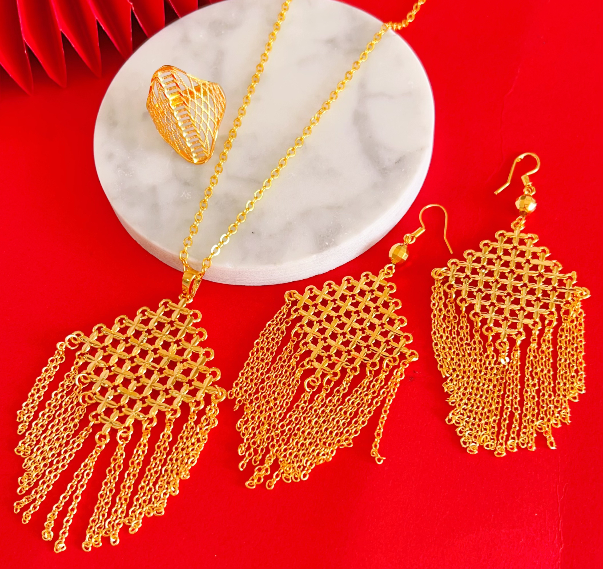 铜合金项链 539 项链 耳环 戒指三件套