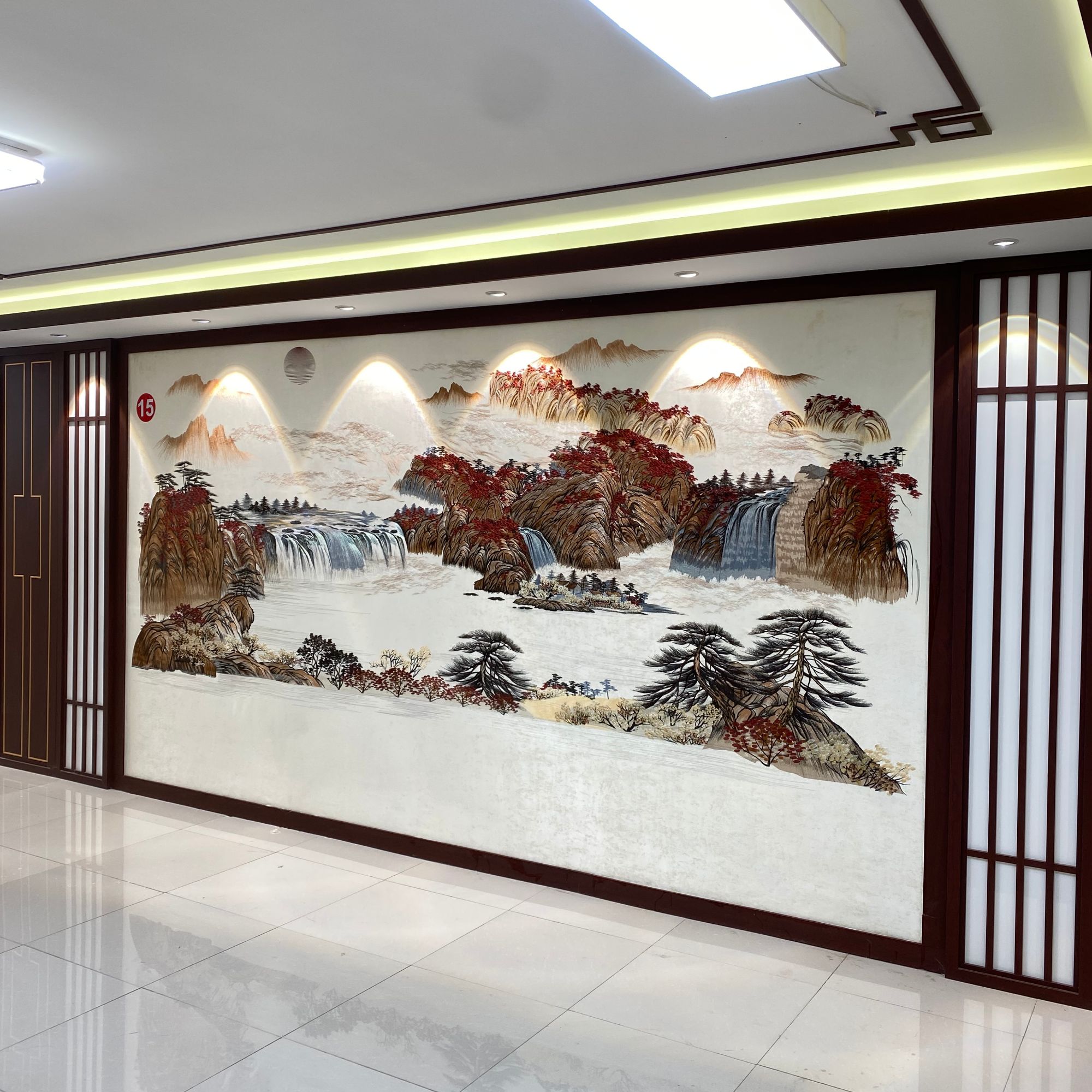 鸿运连连 高端刺绣背景，沙发背景 茶室背景 办公室背景 新款背景