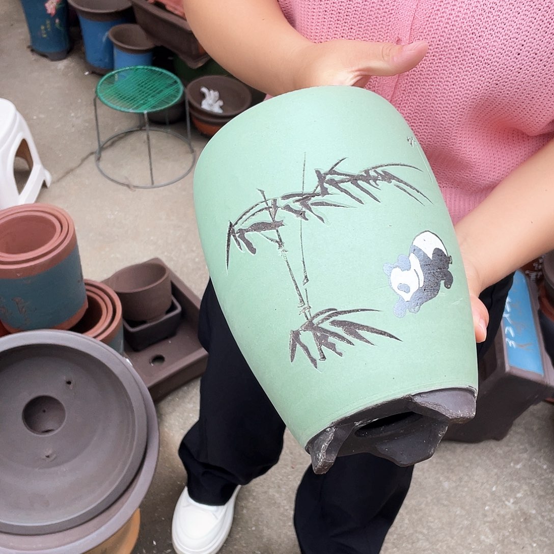 绿色熊猫龙蛋小花盆紫砂花盆紫砂花盆