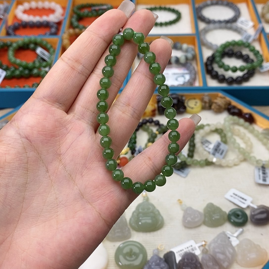 和田玉未镶嵌手链w26碧玉6mm