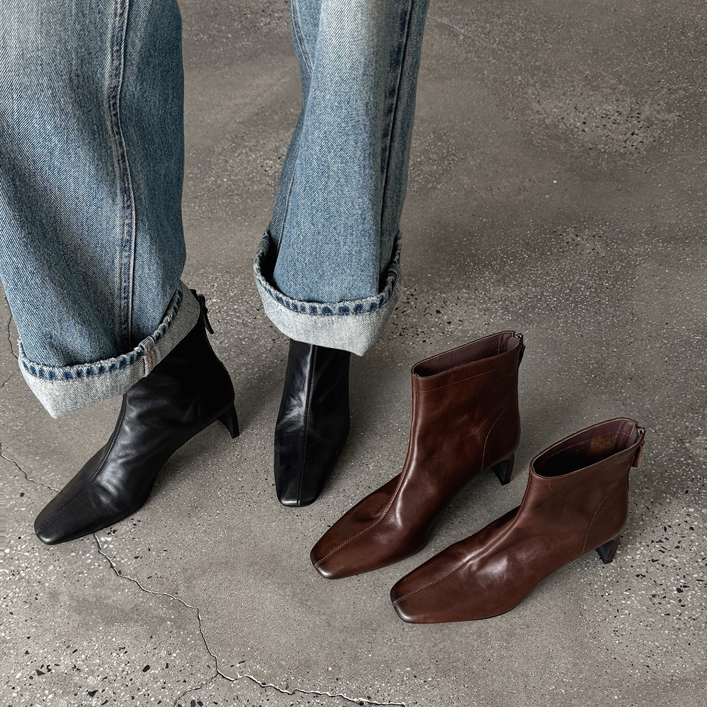 【唐唐家】法式复古粗跟短靴女高跟瘦瘦靴踝靴巨软头层牛皮加绒女靴