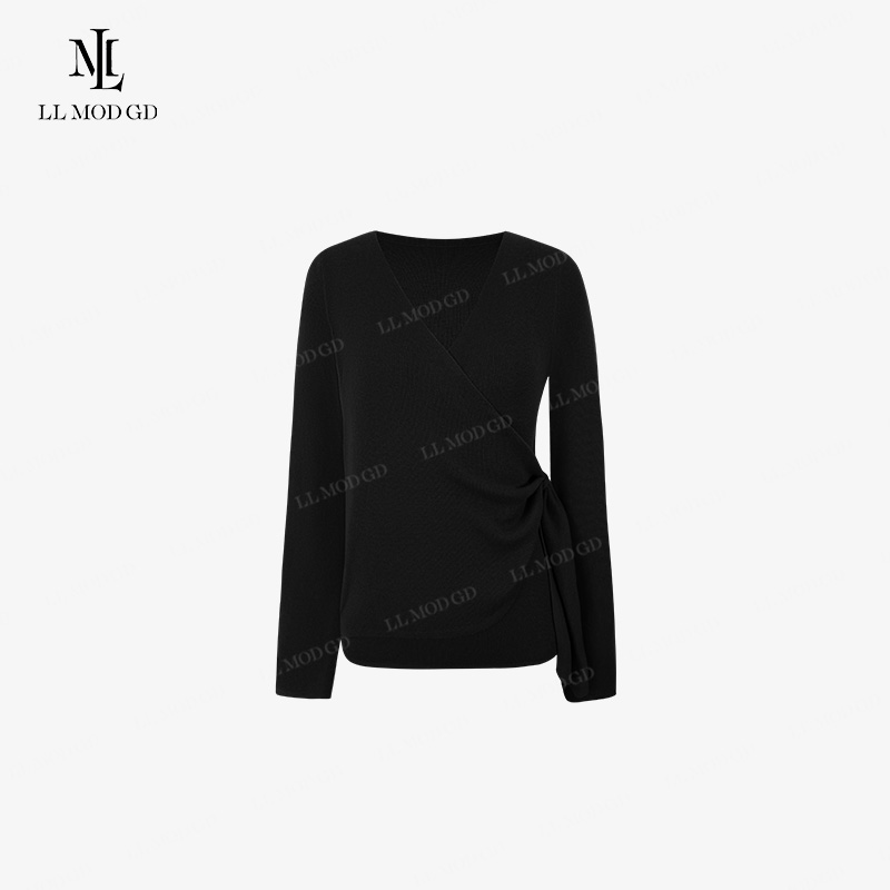 【周周】夏V领上衣扭结设计修身打底针织衫LL-252614