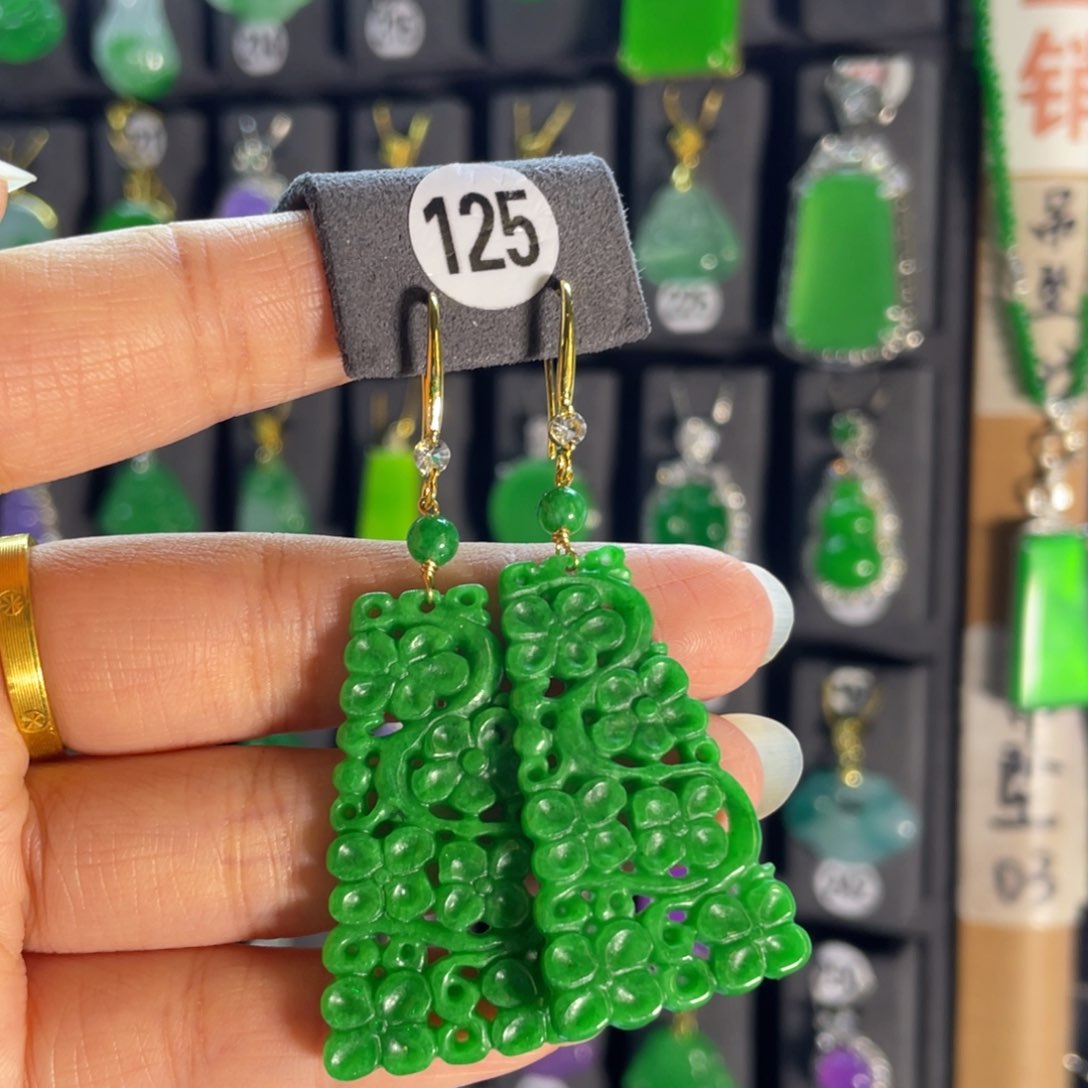 银S925镶嵌翡翠耳饰125